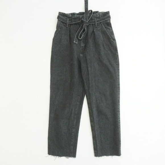 Abercrombie & Fitch Denim - Abercrombie & Fitch Women Mom Jeans Black Denim High Waist Paper Bag Belted 27/4
